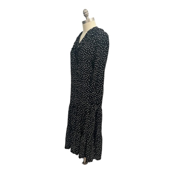 Zara Polka Dot Midi Dress Button Front Loose Flowy Black White Long Sleeves - Picture 3 of 9